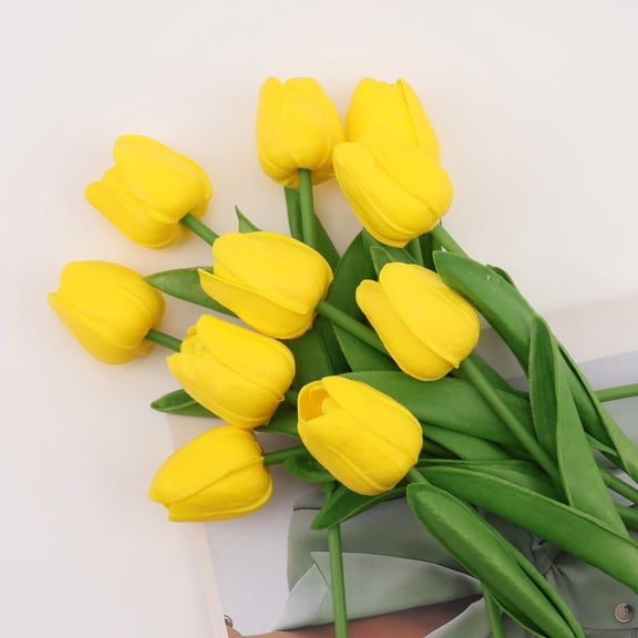 Nvzi 10 packs of Yellow artificial tulips -13 inch PU artificial flowers, party table centerpieces and decorative bouquets