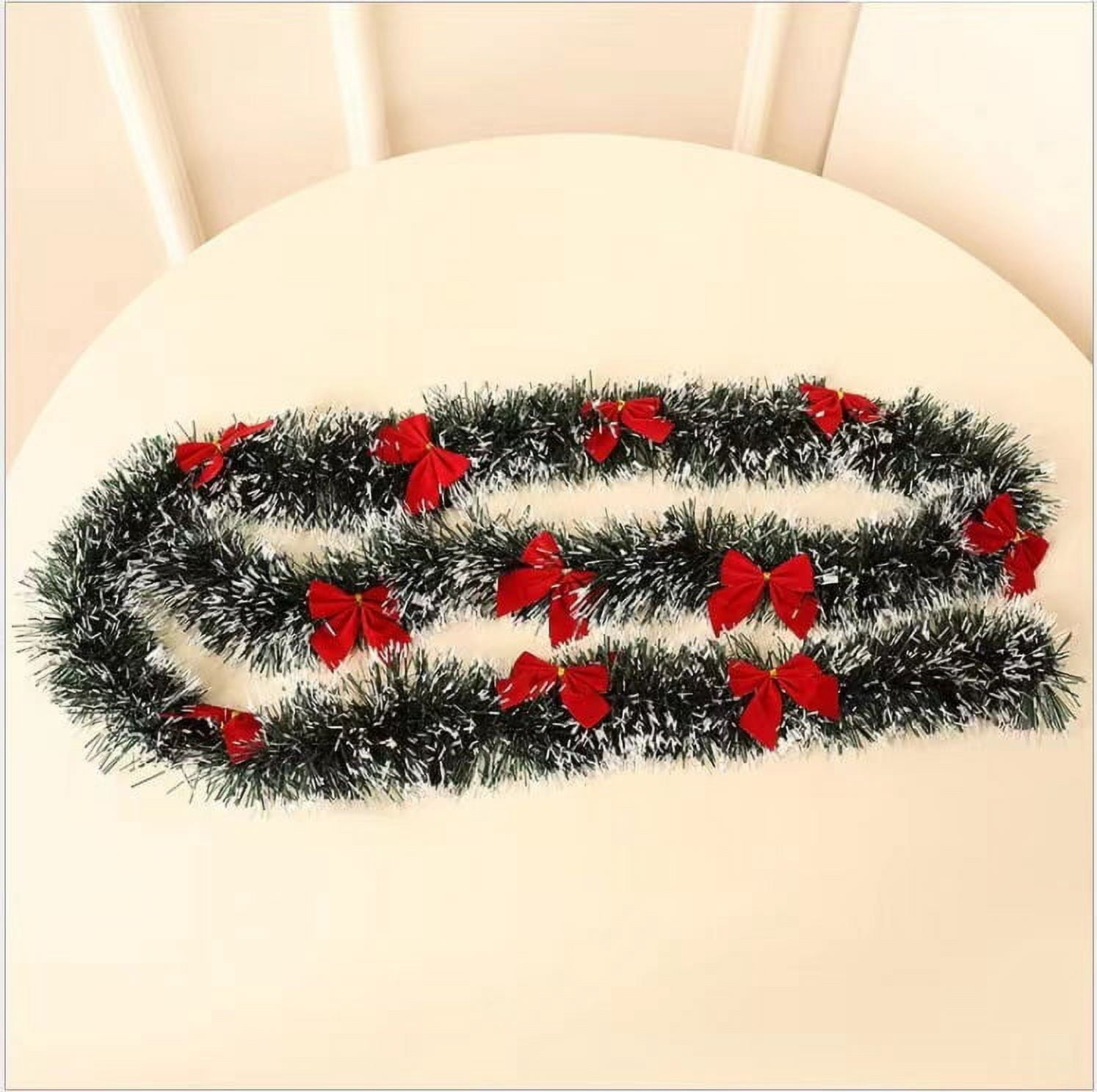 Nvzi 10 pieces of artificial pine flower garlands, 78.74 × 3.54IN deep green with 12 Red bows, party hanging decorative ribbons, artificial Christmas pine ribbon for Christmas decoration