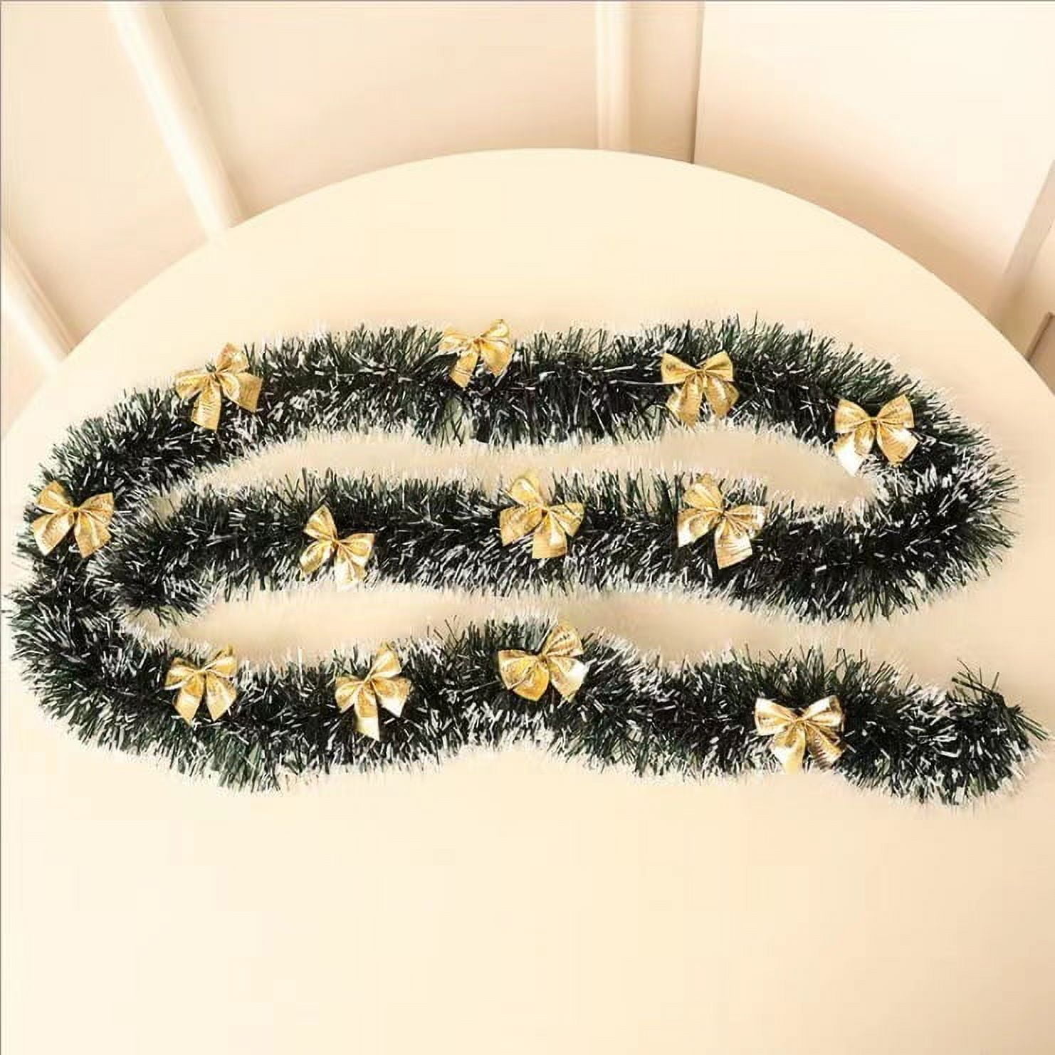 Nvzi 10 pieces of artificial pine flower garlands, 78.74 × 3.54IN deep green with 12 Yellow bows, party hanging decorative ribbons, artificial Christmas pine ribbon for Christmas decoration
