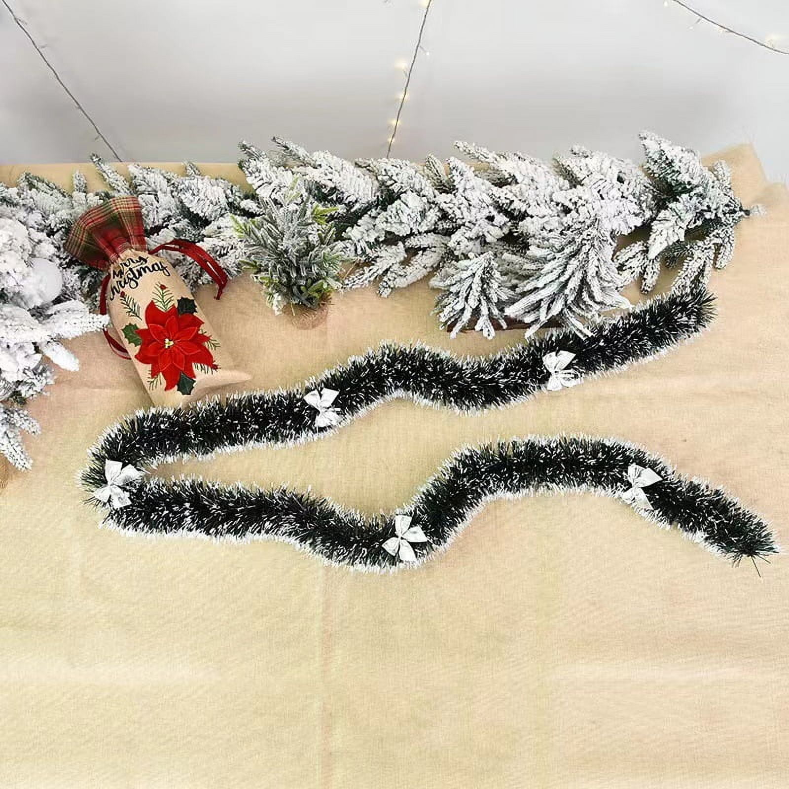 Nvzi 10 pieces of artificial pine flower garlands, 78.74 × 3.54IN deep green with 5 Silvery bows, party hanging decorative ribbons, artificial Christmas pine ribbon for Christmas decoration
