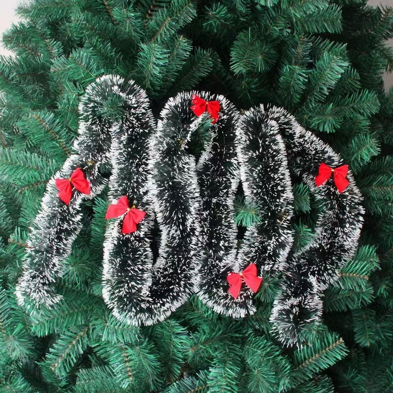 Nvzi 10 pieces of artificial pine flower garlands, 78.74 × 3.54IN deep green with 5 red bows, party hanging decorative ribbons, artificial Christmas pine ribbon for Christmas decoration