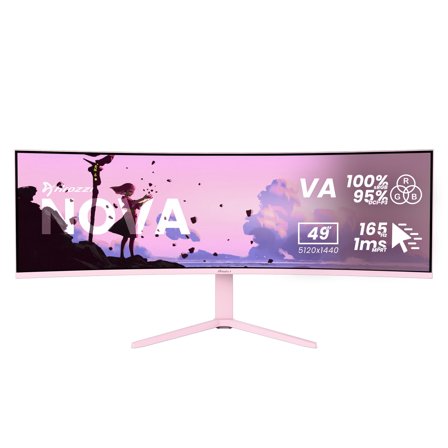 Arozzi Nova 49" Super Ultrawide Curved Gaming Monitor – VA, 5120x1440 Dual QHD, 165Hz, 1ms, USB-C 65W, HDR10 – Pink