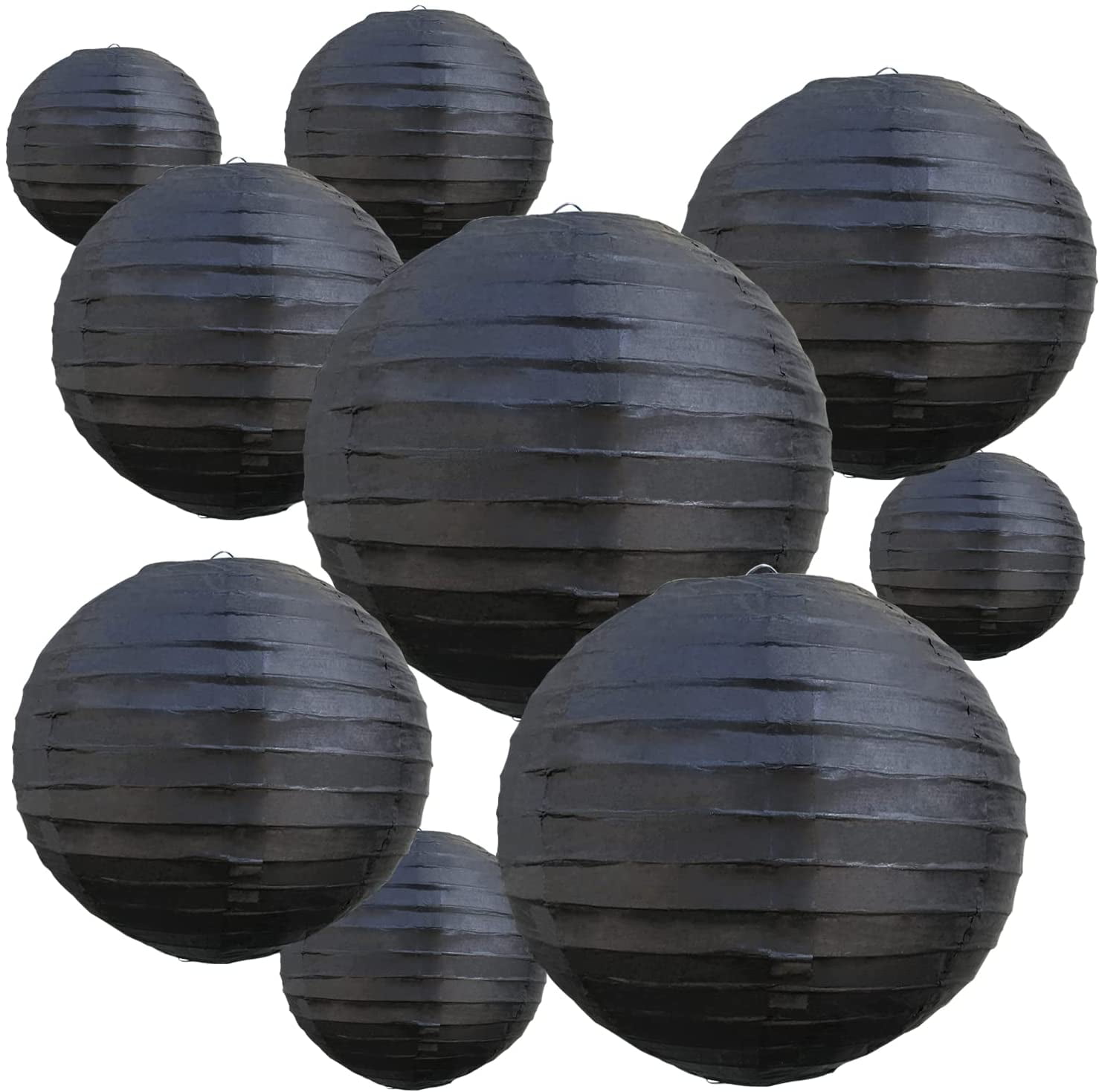 Nvzi 10Pcs Black Paper Lanterns Decorative Chinese/Japanese Hanging Round Paper Lanterns Lamp for Birthday, Wedding, Christmas, Bridal, Home Decor, Party Decoration(Size of 4, 6, 8, 1012)