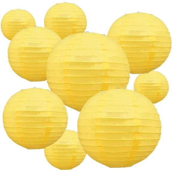 Nvzi 10Pcs Yellow Paper Lanterns Decorative Chinese/Japanese Hanging Round Paper Lanterns Lamp for Birthday, Wedding, Christmas, Bridal, Home Decor, Party Decoration(Size of 4”, 6”, 8”, 10”,12”)