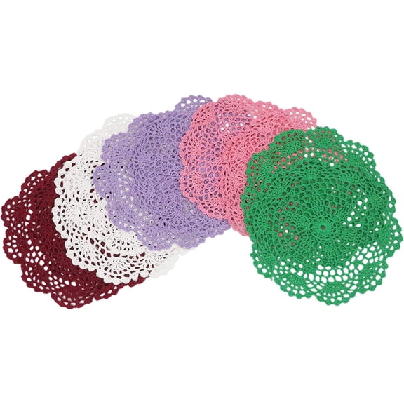 Nvzi 10pcs Table Place Mats Placemats 5 Colors for Kitchen Coasters Doilies Round Handmade Crochet Cotton Lace Glass Bowl Dish Dining Table Mats 8 Inch