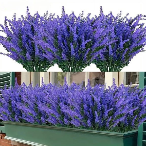 Nvzi 12 Bundles Fake Flowers Artificial Lavender Faux Plastic Purple Flowers (Purple)