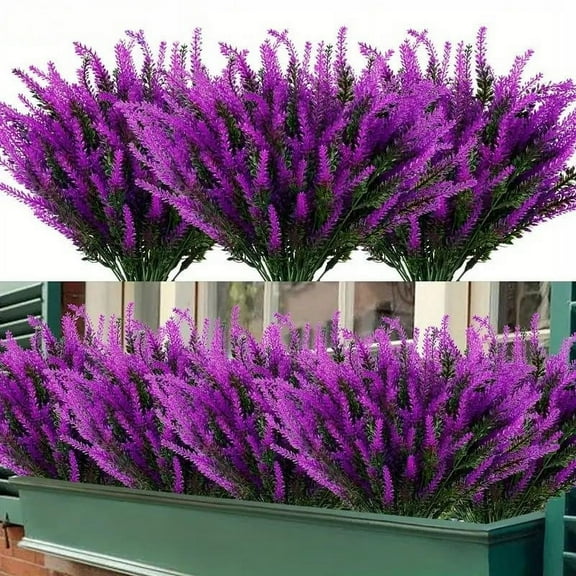 XmhyTop-A 12 Bundles Fake Flowers Artificial Lavender Faux Plastic Purple Flowers (Rose)