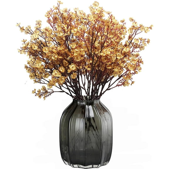 Nvzi 12 Bundles Fake Flowers Fall Decor Faux Babys Breath Artificial Gypsophila Silk Flowers Bulk Floral Bouquets for Home Bedroom DIY Wedding Party Christmas Decorations(Gold)