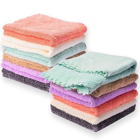 Nvzi 12-Piece Microfiber Coral Fleece Washcloths (1212 Inches), Extra Absorbent & Soft