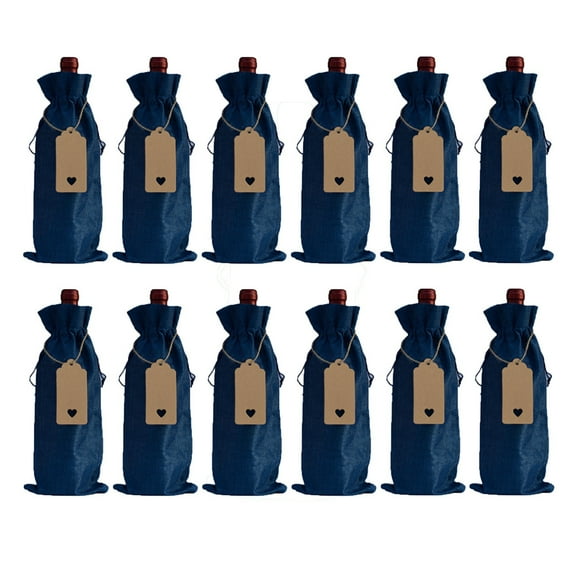 Nvzi 12PCS Wine Gift Bag with Drawstring, 13.78×5.9inch Reusable Bottle Wrap Dresses Pouches for Birthday Wedding Party Favors Blind Tasting（Navy blue）