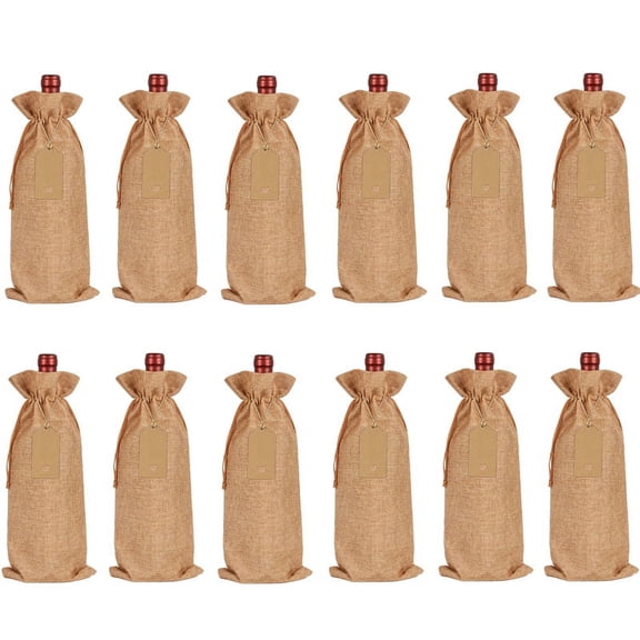 Nvzi 12PCS Wine Gift Bag with Drawstring, 13.78×5.9inch Reusable Bottle Wrap Dresses Pouches for Birthday Wedding Party Favors Blind Tasting（Khaki）