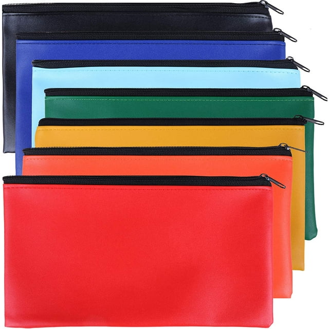Nvzi 14 Pack Leatherette Money Bags with Utility Zipper Bank Deposit Bag Cash Coin Pouch 7