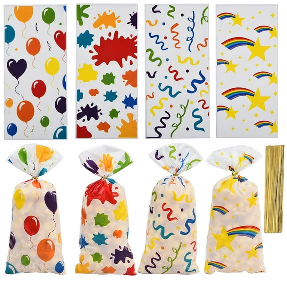 Nvzi 150 Pcs Cellophane Bags with Twist Ties Party Favor Treat Bags for Candy Cookies Goodies Bakery Treat Cake Wedding Birthday Gift Wrapping (Mixed Color A)