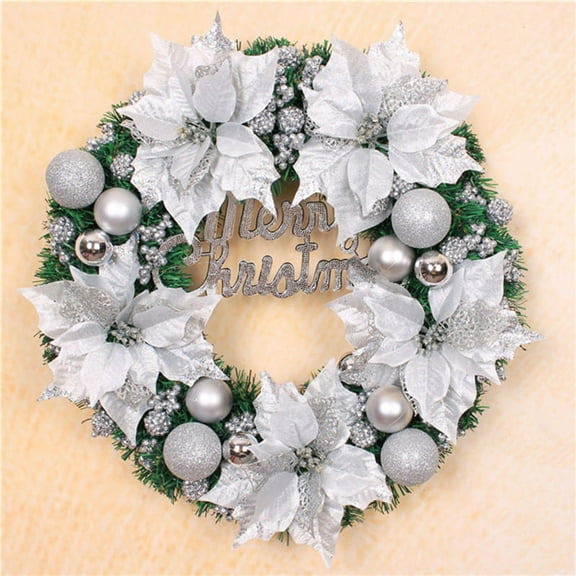 Nvzi 16 Inches Artificial Christmas Wreath, Decorated with Pine Cones, Berry Clusters, Frosted Branches, Christmas Collection,Silver