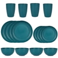 thumbnail image 1 of Nvzi 16pcs Wheat Straw Dinnerware Set,Plates and Bowls Set,Camping Dish Set for 4, Plastic Dinnerware Set,Dishwasher Safe Dinnerware Set,Dark Green, 1 of 2