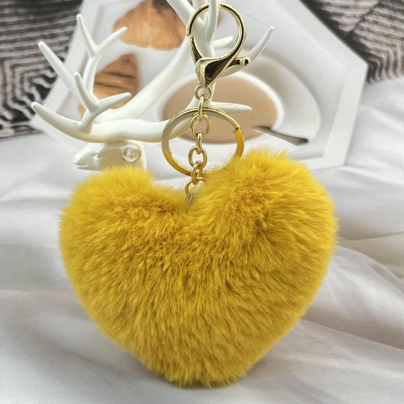Nvzi 1PCS Dark Yellow plush keychain -6 × 3.54in handbag decoration accessories, car key accessories