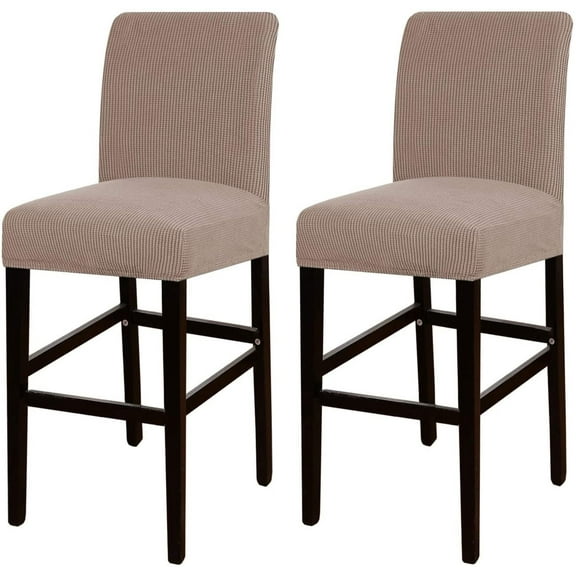 XmhyTop-A 2 Pack Stretch Bar Stool Covers Pub Counter Stool Chair Covers with Back Washable Barstool Seat Slipcover with Elastic Bottom (Khaki)
