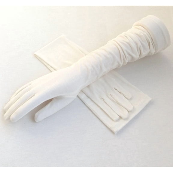 Nvzi 2 pairs of Off White one size fits all full finger long sleeved sun protection gloves, made of lightweight and breathable fabric, suitable for hiking, camping, and driving