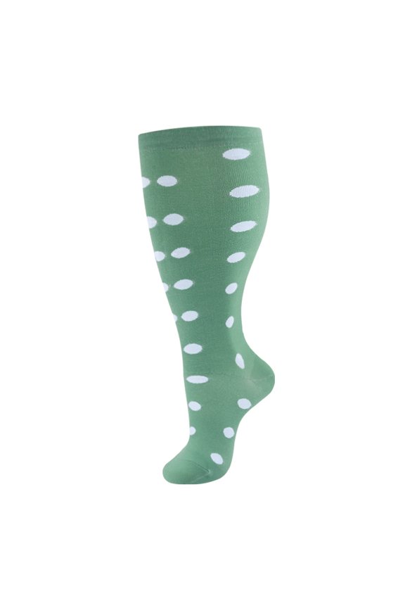 2 pairs of polka dot wide calf compression socks -2XL, featuring an ultra wide calf design and cyclic support breathable running compression socks, Green & White, suitable for 165-200LBS