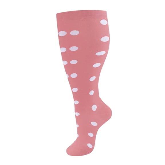 Nvzi 2 pairs of polka dot wide calf compression socks -2XL, featuring an ultra wide calf design and cyclic support breathable running compression socks, Pink & White, suitable for 165-200LBS