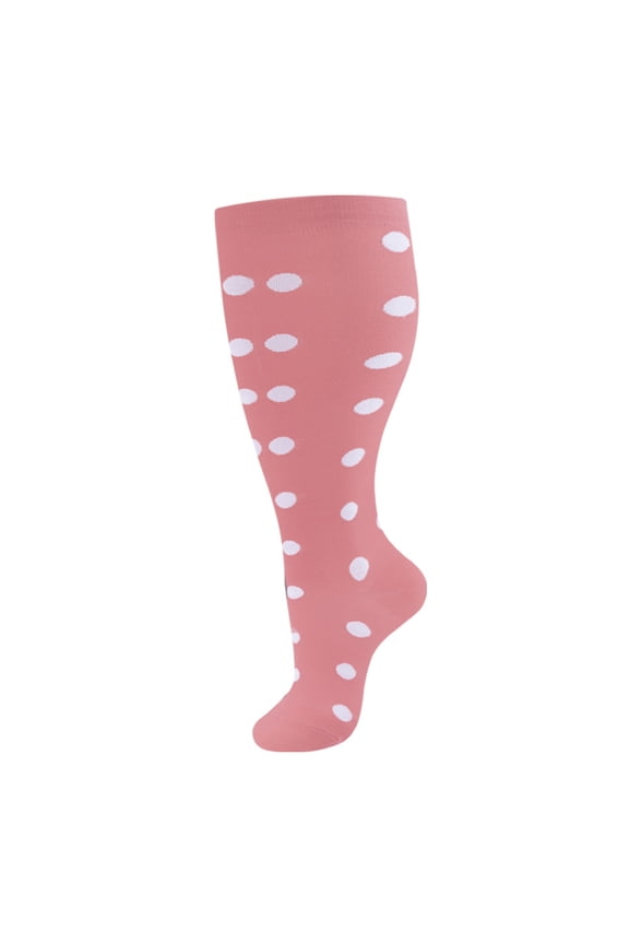 2 pairs of polka dot wide calf compression socks -2XL, featuring an ultra wide calf design and cyclic support breathable running compression socks, Pink & White, suitable for 165-200LBS