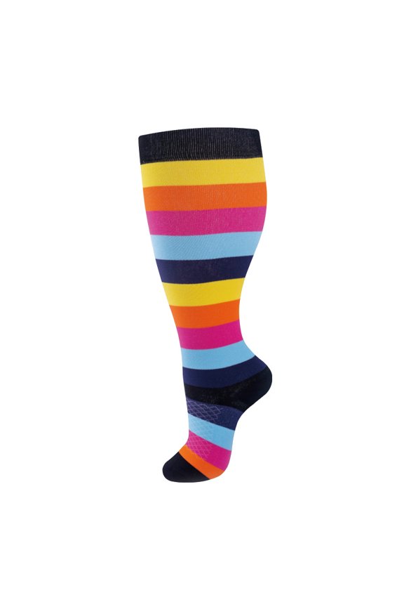 2 pairs of wide calf compression socks -2XL, featuring a colorful striped ultra wide calf design and cyclic support breathable running compression socks, suitable for 165-200LBS, style E