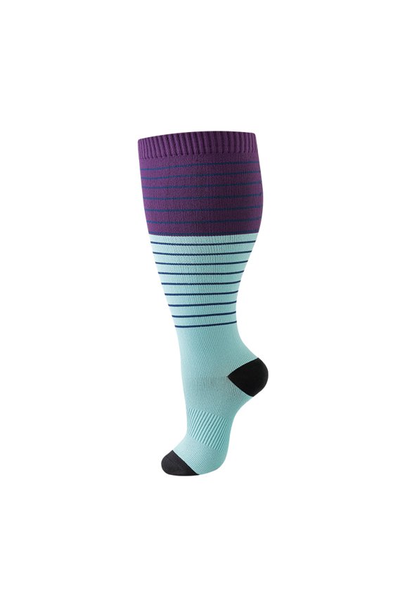 2 pairs of wide calf compression socks -2XL, featuring a colorful striped ultra wide calf design and cyclic support breathable running compression socks, suitable for 165-200LBS, style M