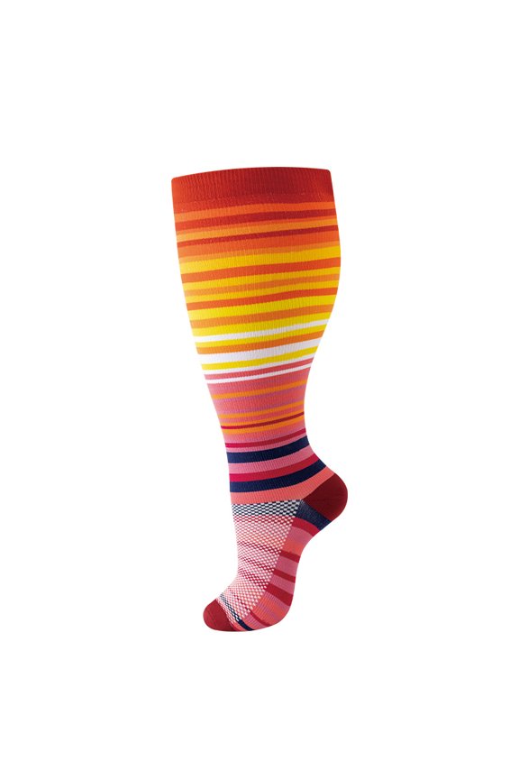2 pairs of wide calf compression socks -2XL, featuring a colorful striped ultra wide calf design and cyclic support breathable running compression socks, suitable for 165-200LBS, style S