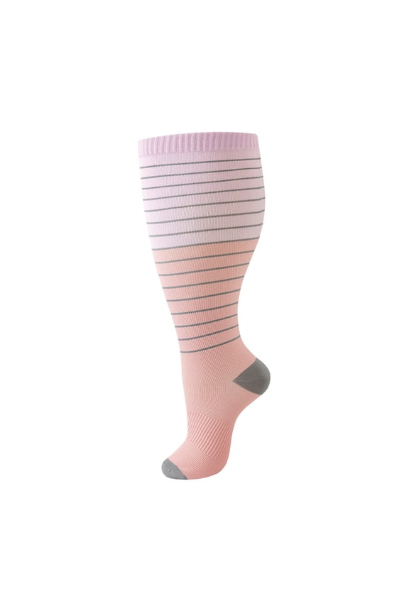 2 pairs of wide calf compression socks -2XL, featuring a colorful striped ultra wide calf design and cyclic support breathable running compression socks, suitable for 165-200LBS, style L