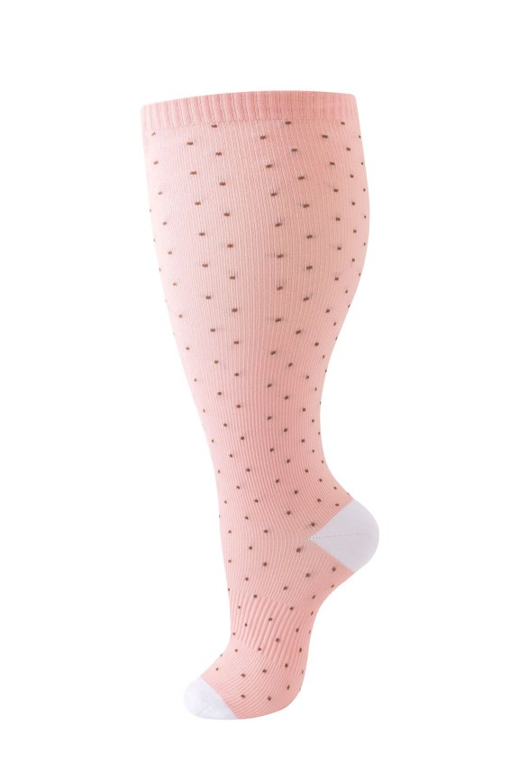 2 pairs of wide calf compression socks -2XL, featuring a dotted ultra wide calf design and breathable running compression socks with circular support, White & Pink, suitable for 165-200LBS