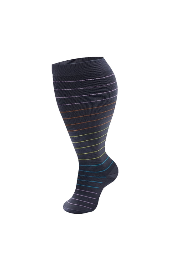 2 pairs of wide calf compression socks -2XL, featuring striped ultra wide calf design, breathable running compression socks with loop support, Dark Gray, suitable for 165-200LBS