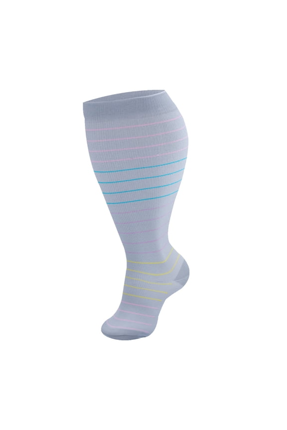 2 pairs of wide calf compression socks -2XL, featuring striped ultra wide calf design, breathable running compression socks with loop support, Gray, suitable for 165-200LBS