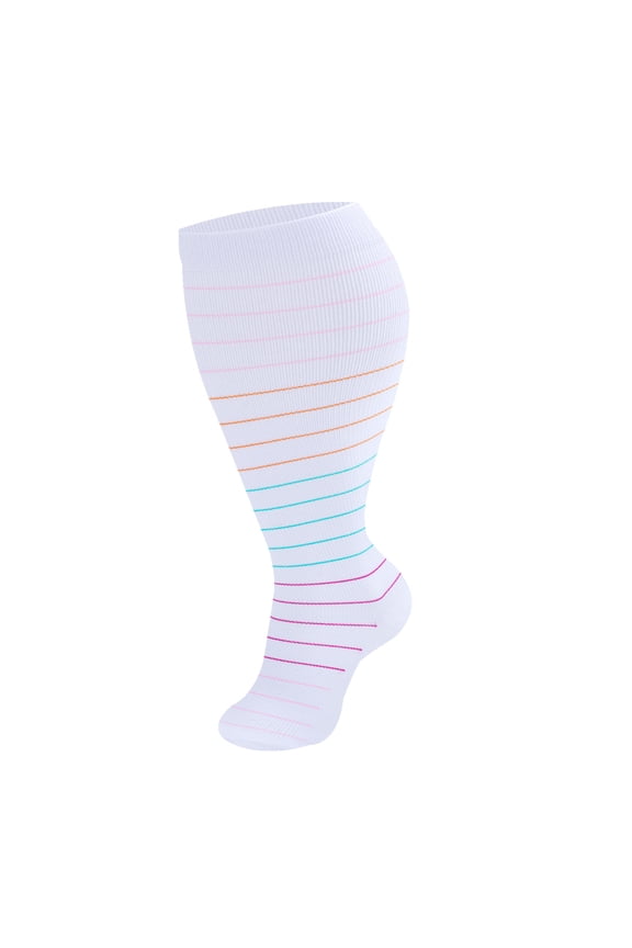 2 pairs of wide calf compression socks -2XL, featuring striped ultra wide calf design, breathable running compression socks with loop support, White, suitable for 165-200LBS