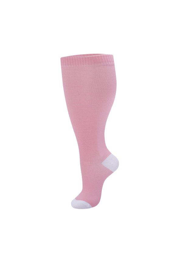 2 pairs of wide calf compression socks -2XL, featuring an ultra wide calf design and cyclic support breathable running compression socks, Pink & White, suitable for 165-200LBS