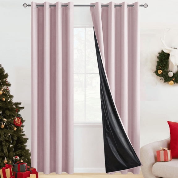 Nvzi 2-piece - Fully blackout curtains 52 x 84 inches Light Pink with black insulated blackout lining, bedroom summer insulated privacy curtains, machine washable curtains