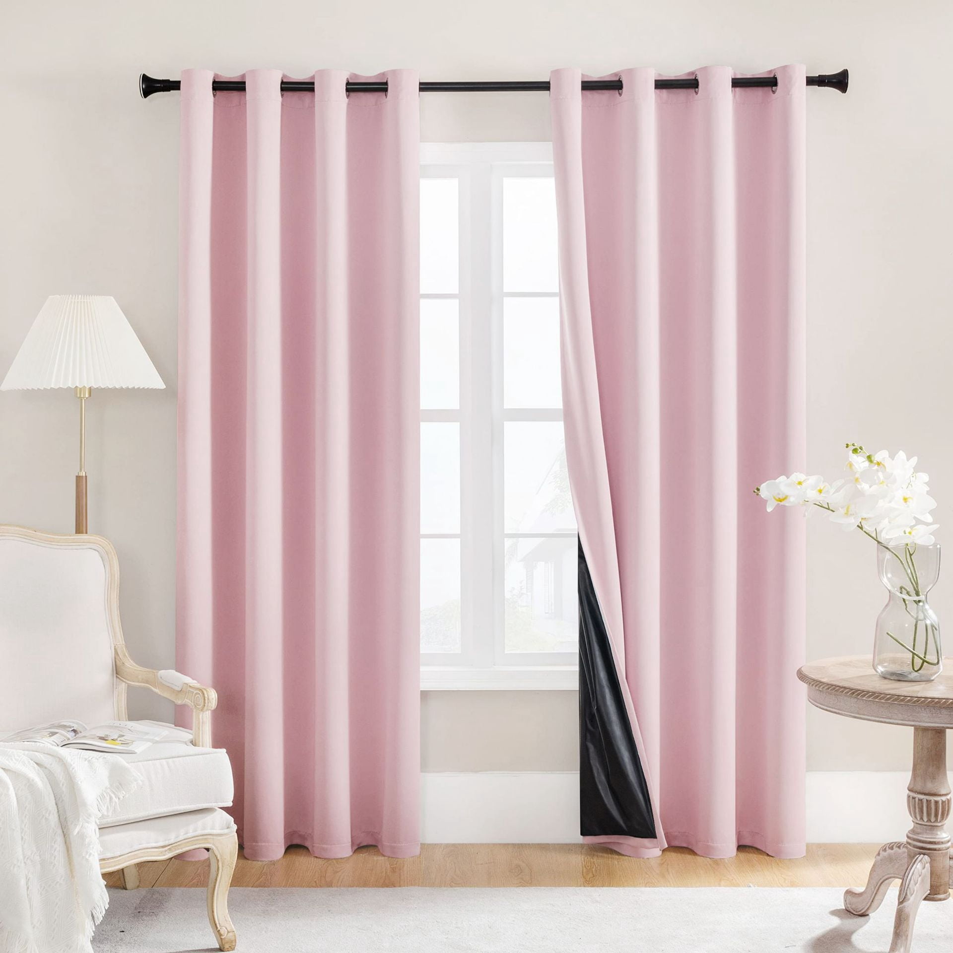 Nvzi 2-piece - Fully blackout curtains 52 x 84 inches Pink with black insulated blackout lining, bedroom summer insulated privacy curtains, machine washable curtains