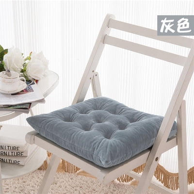 Nvzi 2-piece set Gray square seat cushion 15.75 x 15.75 inches, velvet cushion with adjustable straps, non slip dining seat cushion, tatami floor seat cushion