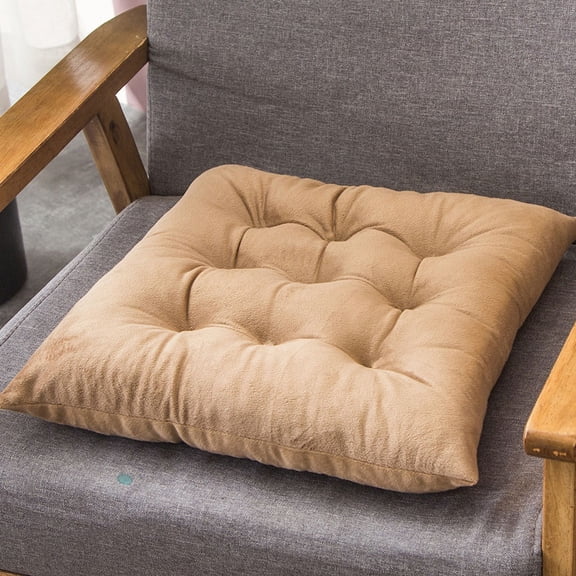 Nvzi 2-piece set Khaki square seat cushion 15.75 x 15.75 inches, velvet cushion with adjustable straps, non slip dining seat cushion, tatami floor seat cushion
