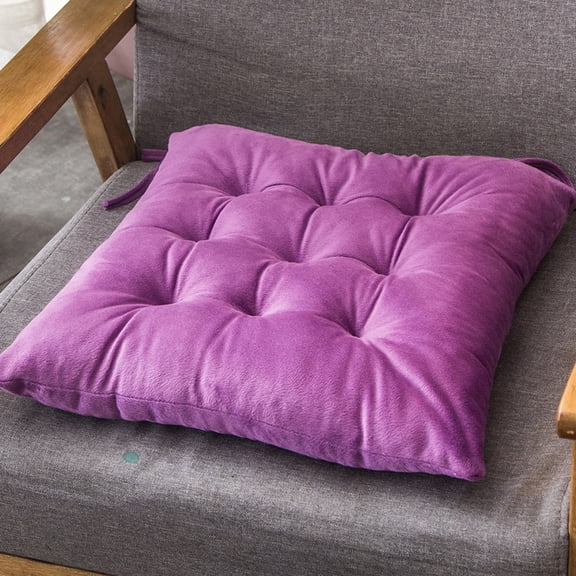 Nvzi 2-piece set Purple square seat cushion 15.75 x 15.75 inches, velvet cushion with adjustable straps, non slip dining seat cushion, tatami floor seat cushion