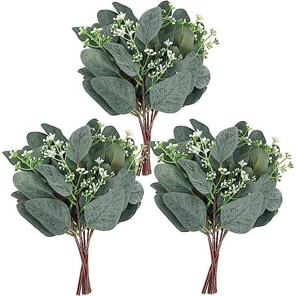 Nvzi 20pcs Artificial Eucalyptus Leaves Stems with White Seeds Short Silver Dollar Artificial Flowers for Decoration Greenery Stems Plants