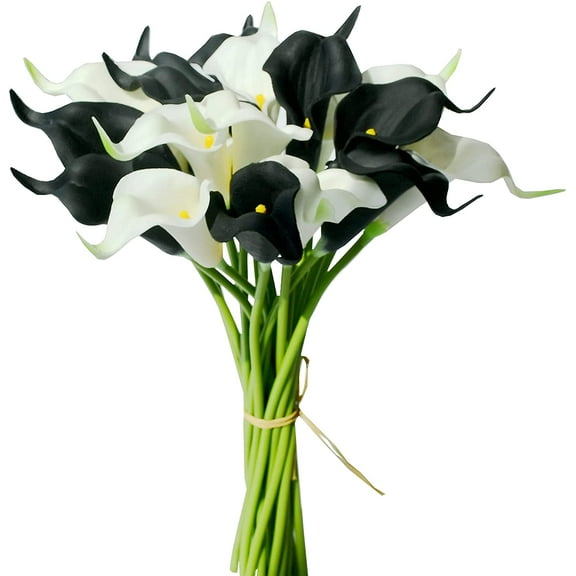 Nvzi 20pcs Black White Flowers Artificial Calla Lily Silk Flowers 13.4" for Mother's Day Home Kitchen & Wedding