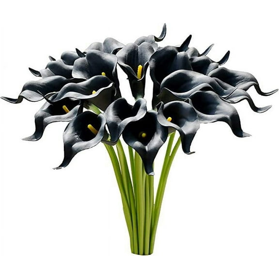 Nvzi 20pcs Fake Flowers Artificial Calla Lily Silk Flowers 13.4 Inch for Mother's Day Easter Home Kitchen and Wedding (Black)