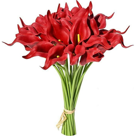 Nvzi 20pcs Fake Flowers Artificial Calla Lily Silk Flowers 13.4 Inch for Mother's Day Easter Home Kitchen and Wedding (Red)