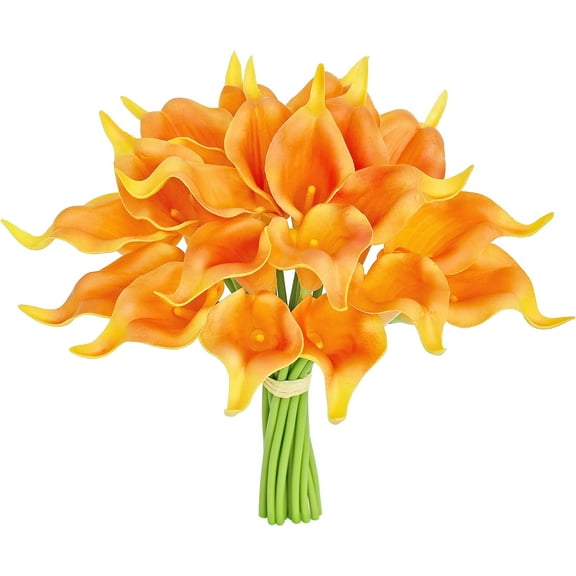 Nvzi 20pcs Orange Flowers Artificial Calla Lily Silk Flowers 13.4" for Mother's Day Home Kitchen & Wedding