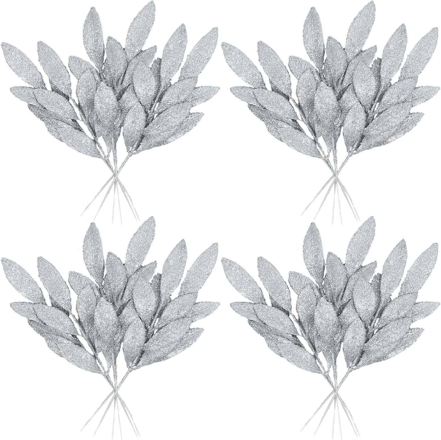 Nvzi 24 Pcs Silver Christmas Decor, Fake Gold Leaf Magnolia Leaves Glitter Stems Tree
