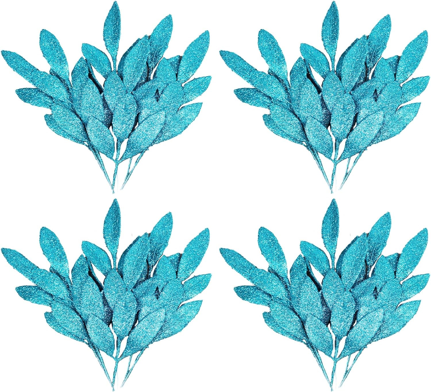 Nvzi 24 Pcs Teal Christmas Decor, Fake Gold Leaf Magnolia Leaves Glitter Stems Tree
