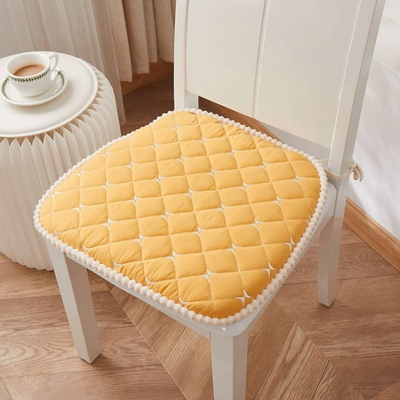 Nvzi 2Pcs Yellow 18 * 17 inch checkered pattern anti slip dining chair cushions, soft kitchen chair cushions for family dining rooms, comfortable dining chair cushions with anti slip design