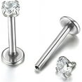 thumbnail image 1 of Nvzi 2pcs 16G 3mm Cubic Zirconia Inlaid Lip Rings Labret Nose Studs Helix Round Shape Stud, 1 of 4