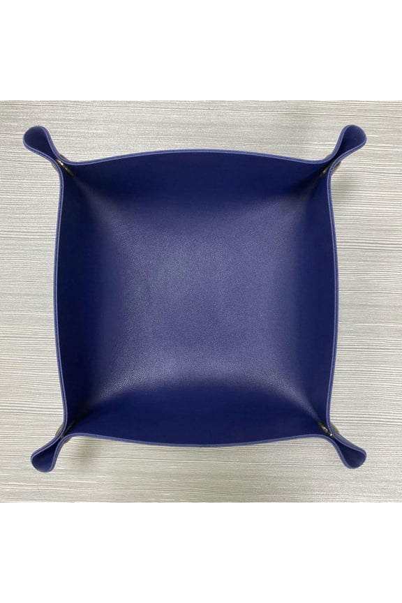 2pcs Leather Storage Box, Table Key, Cosmetics Jewelry Storage, Leather Tray 7.87*7.87inch(Dark Blue)