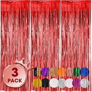 Nvzi 3 Pack 3.3x6.6 feet Pink Foil Fringe Backdrop Curtains, Tinsel Streamers Party Decorations